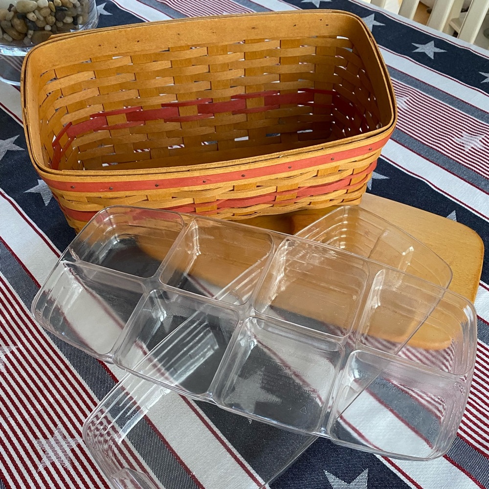 Longaberger 1996 Mothers Day Vanity Basket with 2 Protectors & Wooden Lid.